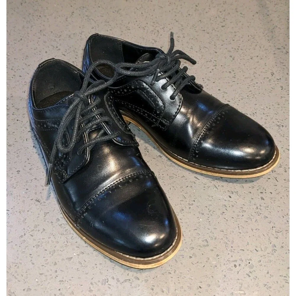 Stacy Adams Dickinson Boys Black Cap Toe Dress Shoes Size 11M